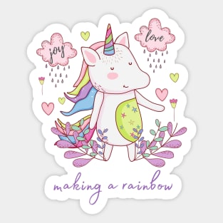 Cute Little Unicorn Making a Rainbow Sticker